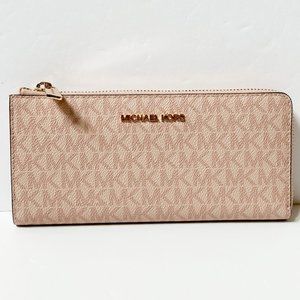 Michael Kors Jet Set Travel Large Three Quarter Zip Wallet MK Signature Ballet